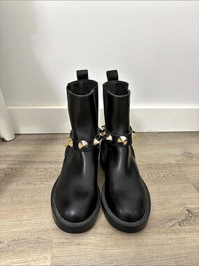 Black Studded Leather Ankle Boots